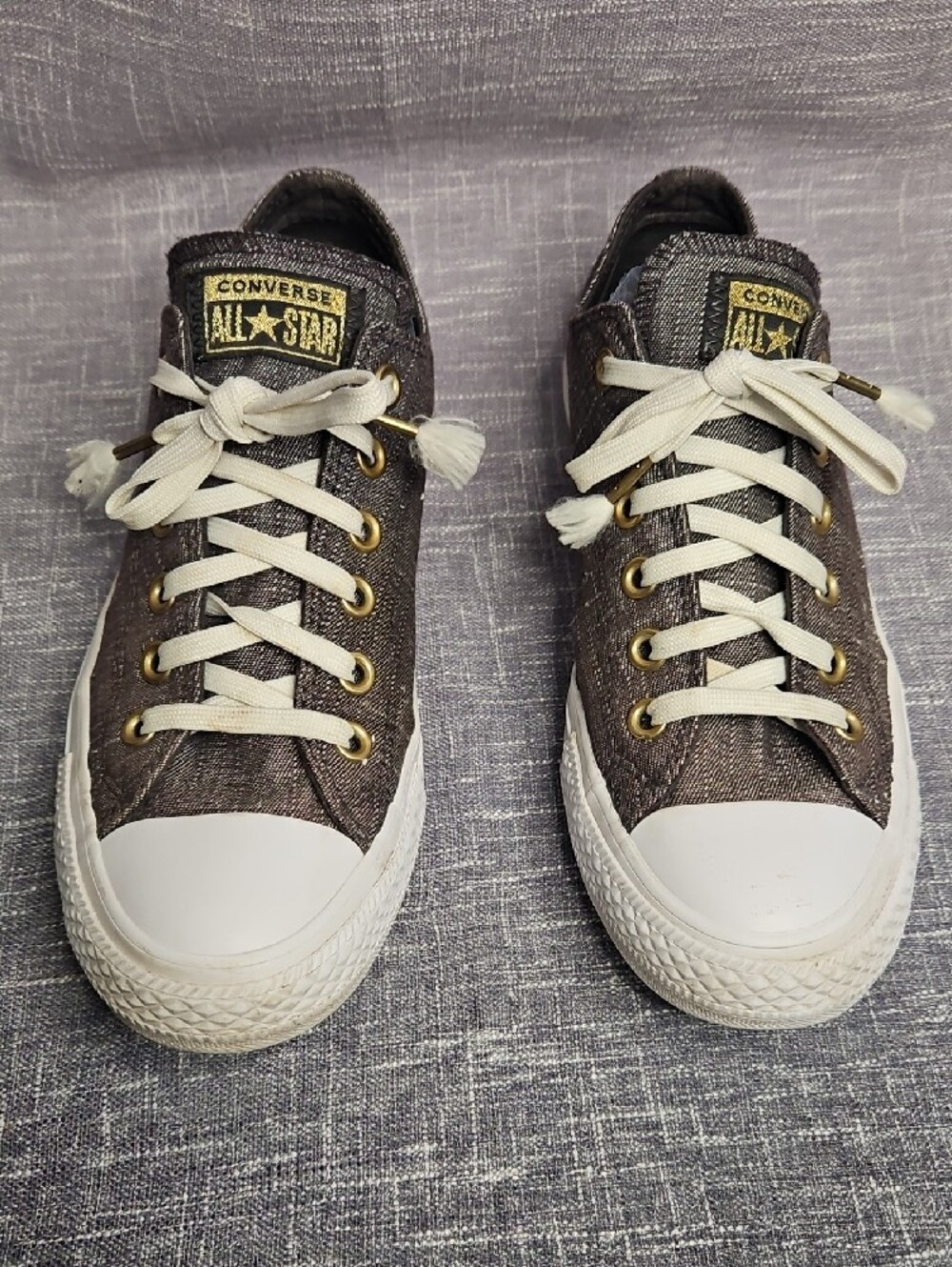 Converse Chuck Taylor All Star Ox Washed Linen Low Top Sneakers Grey Gold Accent - Picture 2 of 15